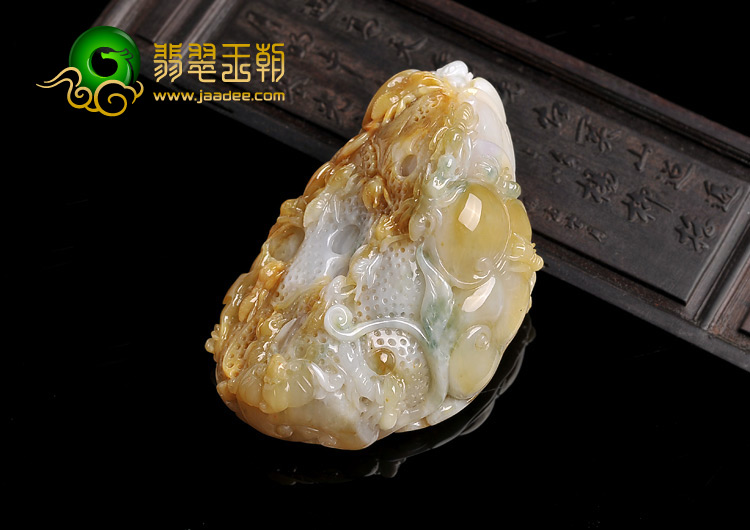 细糯种褐黄翡略飘花缅甸翡翠A货万众一心手玩件