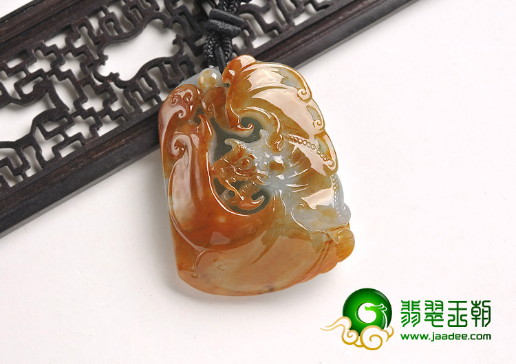 糯冰种红黄翡缅甸翡翠A货福在眼前挂件