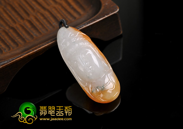 糯冰种红黄翡略飘花缅甸翡翠A货观音头挂件