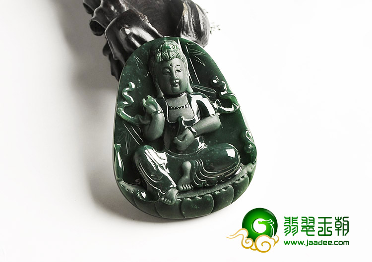 冰种墨翠缅甸翡翠A货观音挂件