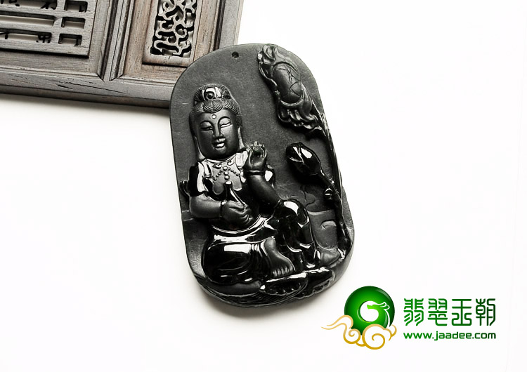 冰种墨翠缅甸翡翠A货观音挂件