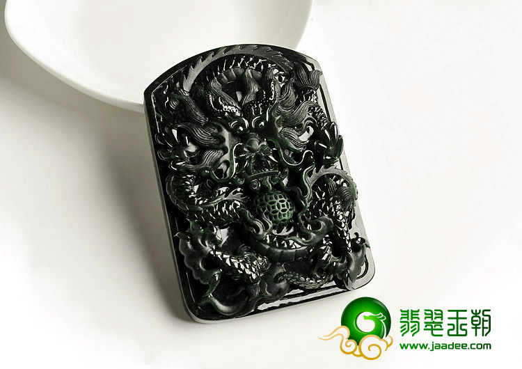 冰种墨翠缅甸翡翠A货龙腾九州挂件