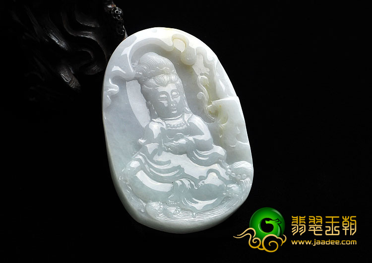 糯冰种晴水黄翡缅甸翡翠A货观音挂件