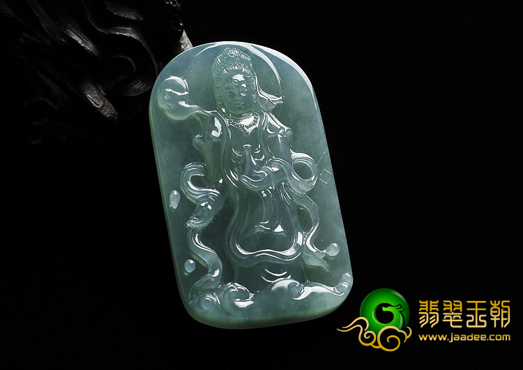糯冰种晴水缅甸翡翠A货飘逸观音挂件