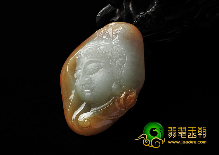 糯冰种红黄翡缅甸翡翠A货观音头挂件