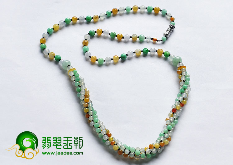 糯冰种三彩缅甸翡翠A货珠链