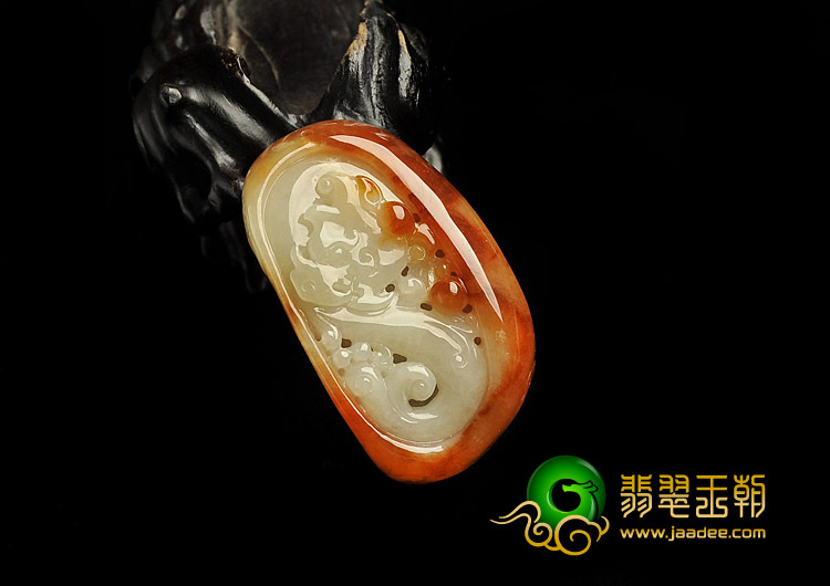 糯冰种红翡缅甸翡翠A货龙凤呈祥挂件