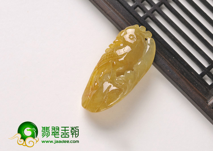 糯冰种黄翡缅甸翡翠A货神鸟挂件