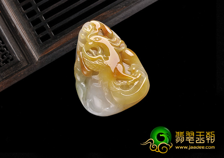 糯冰种黄翡缅甸翡翠A货凤凰挂件