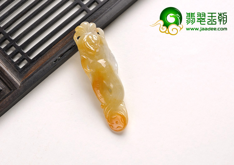 糯冰种黄翡缅甸翡翠A货人参如意挂件
