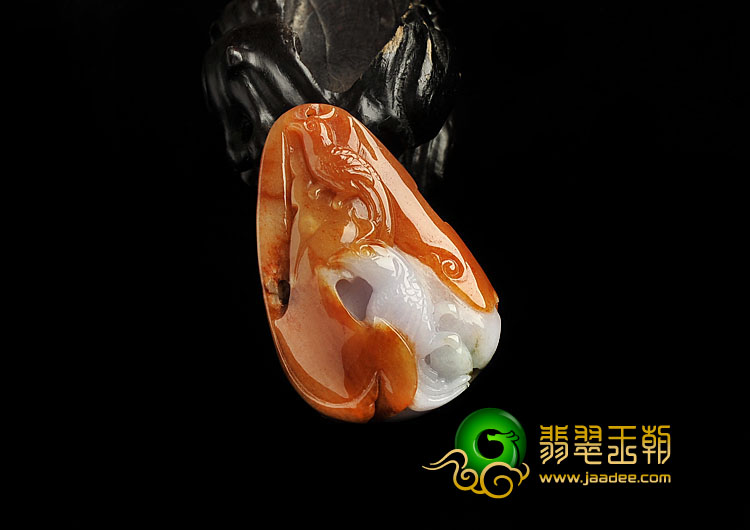 糯冰种红黄翡缅甸翡翠A货双喜临门挂件
