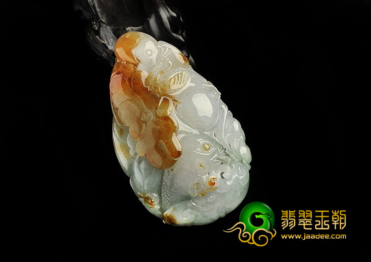 糯冰种褐黄翡缅甸翡翠A货一路连科挂件