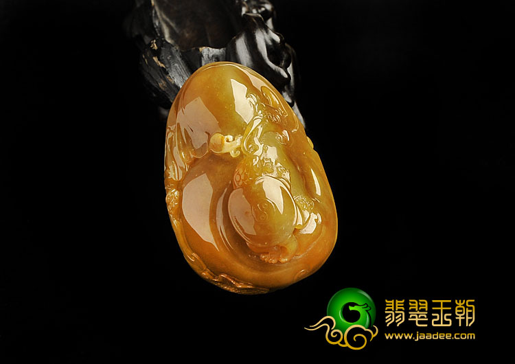 糯冰种褐黄翡缅甸翡翠A货龟鹤延年手玩件/挂件