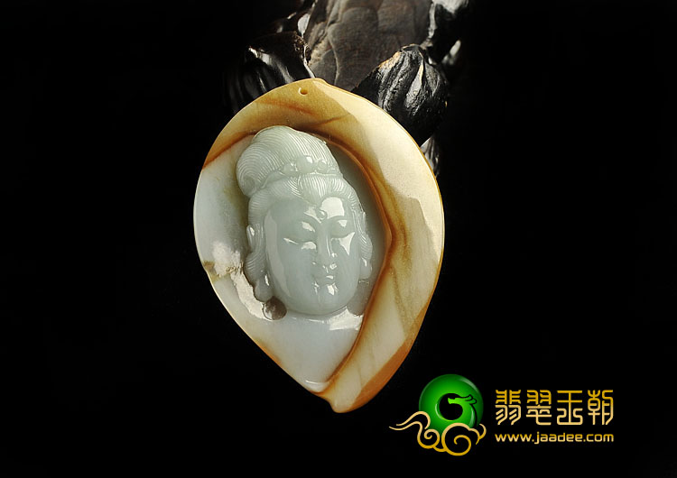 糯冰种褐黄翡缅甸翡翠A货观音挂件