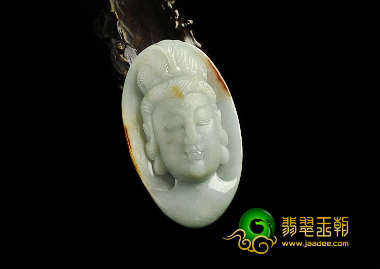 细糯种青色褐黄翡缅甸翡翠A货观音挂件