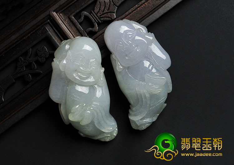 糯冰种晴水缅甸翡翠A货玉佛挂件（一对）