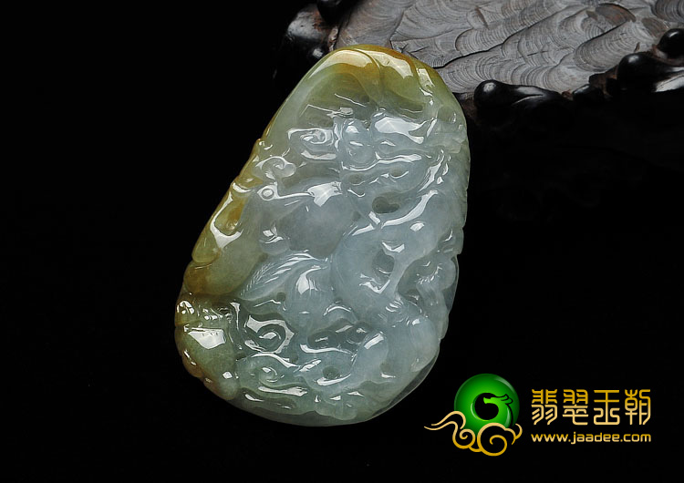 糯冰种晴水黄翡缅甸翡翠A货龙牌挂件