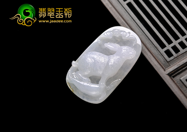 糯冰种淡紫罗兰缅甸翡翠A货玉兔挂件