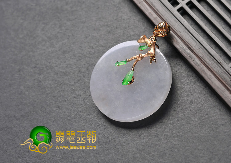 糯冰种淡紫罗兰缅甸翡翠A货镶玫瑰金平安扣胸坠（真钻）