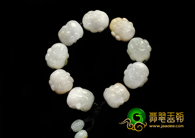 糯冰种三彩缅甸翡翠A货罗汉头手链