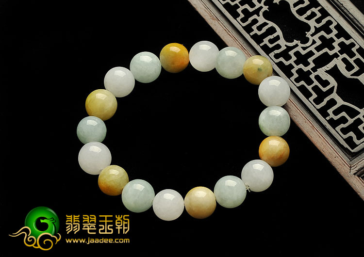糯冰种三彩缅甸翡翠A货圆珠手链（单条）