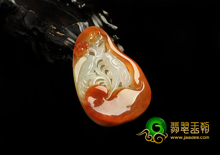 糯冰种红黄翡缅甸翡翠A货双喜临门挂件