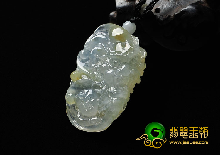 糯冰种淡黄翡缅甸翡翠A货望子成龙挂件