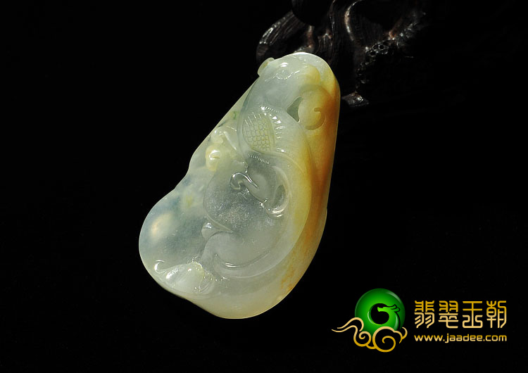 冰种黄翡略飘花缅甸翡翠A货凤凰挂件