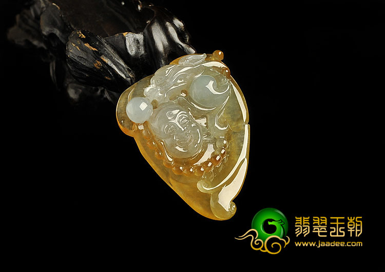 冰种黄翡缅甸翡翠A货降龙罗汉挂件