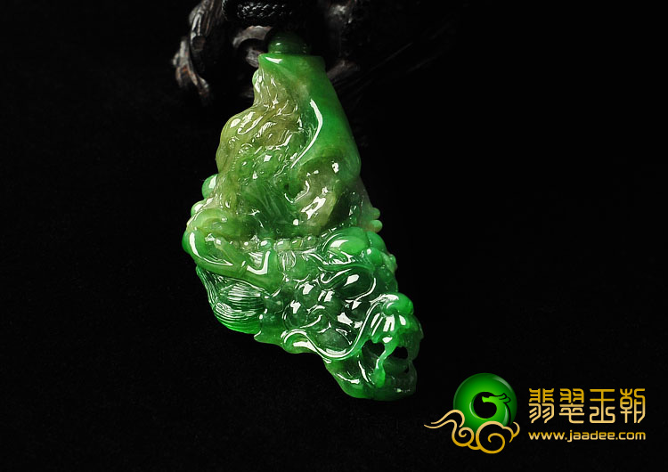 糯冰种黄加绿缅甸翡翠A货龙头挂件