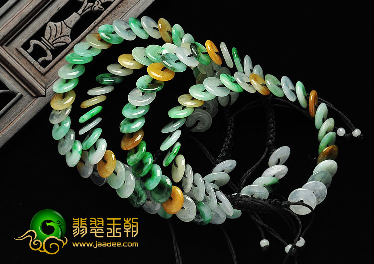 糯冰种多彩缅甸翡翠A货平安扣手链（单价）