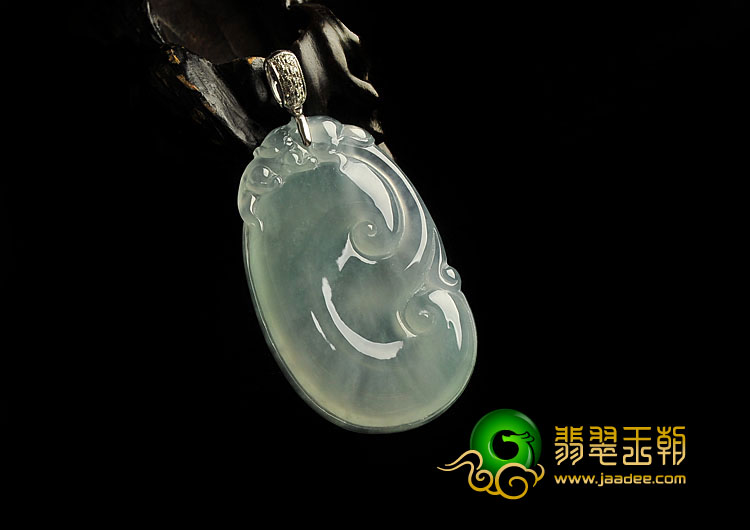 冰种晴水缅甸翡翠A货镶金扣如意寿挂件（真钻）