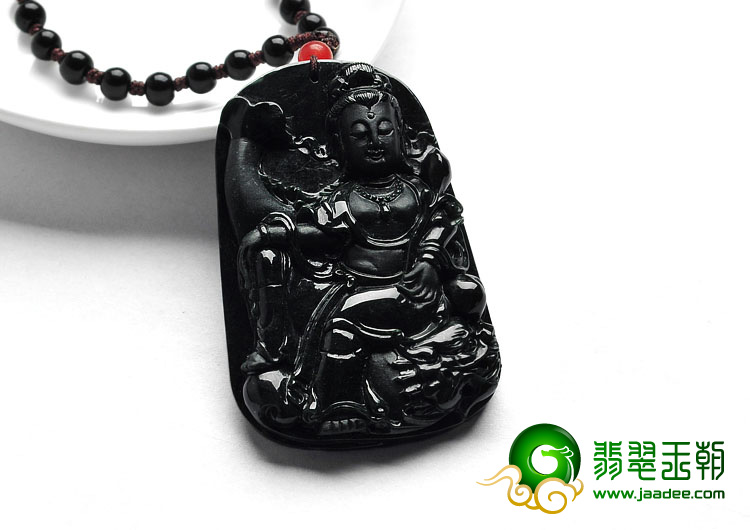 糯冰种墨翠缅甸翡翠A货观音挂件