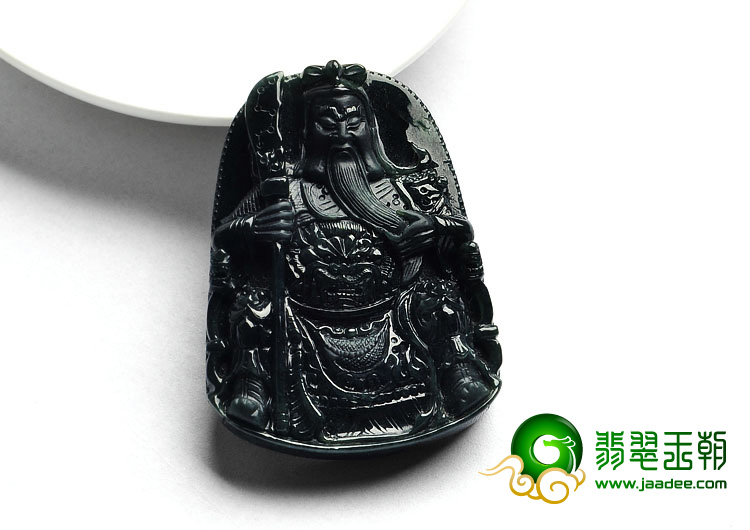 冰种墨翠缅甸翡翠A货武财神挂件