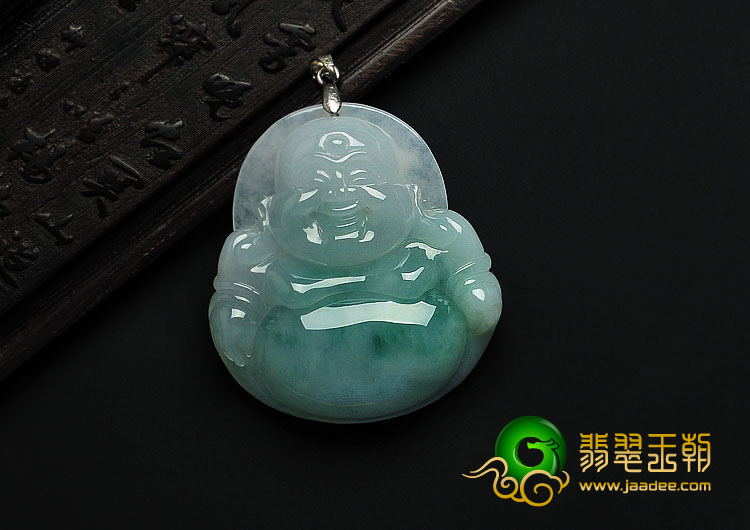 糯冰种白底青缅甸翡翠A货玉佛挂件