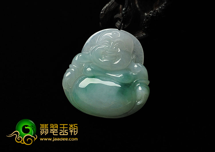 糯冰种白底青缅甸翡翠A货玉佛挂件