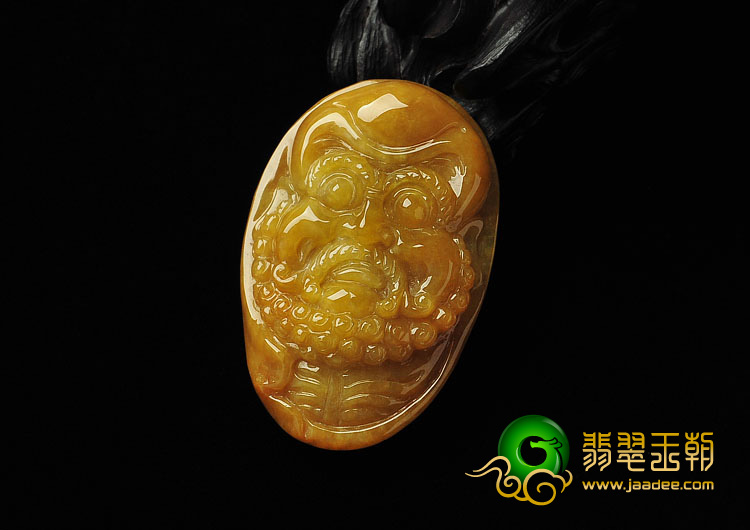 糯冰种黄翡缅甸翡翠A货钟馗头挂件