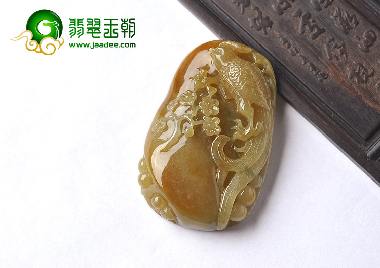 (超值推荐)糯冰种褐黄翡缅甸翡翠A货喜上眉梢挂件