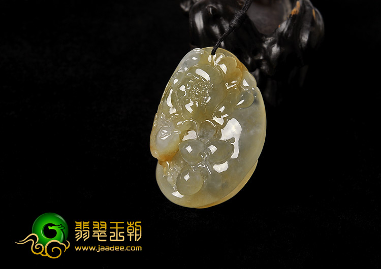 冰种淡黄翡缅甸翡翠A货鸟语花香挂件