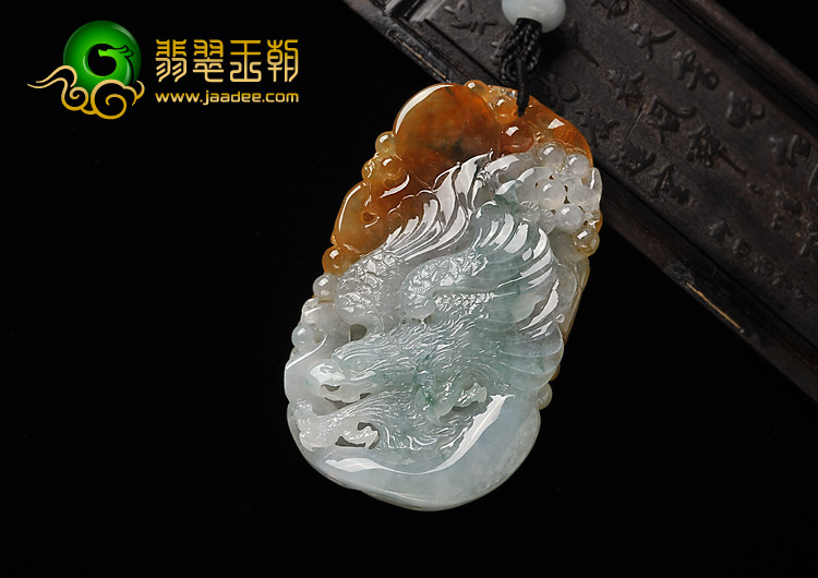 冰种黄翡略飘花缅甸翡翠A货大展鸿图挂件
