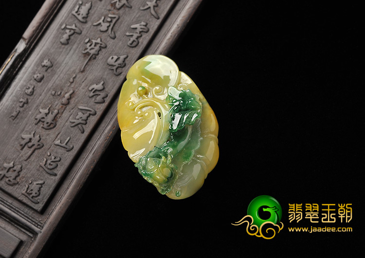 糯冰种黄加绿缅甸翡翠A货如意富贵挂件