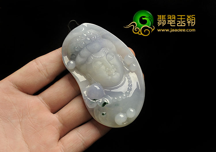 糯冰种紫罗兰略飘花缅甸翡翠A货观音头挂件