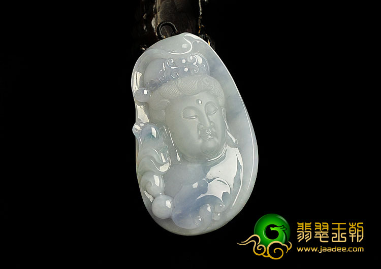 糯冰种紫罗兰略飘花缅甸翡翠A货观音头挂件