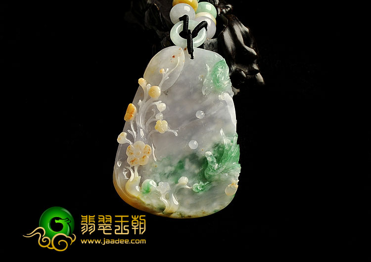 冰种三彩缅甸翡翠A货喜上眉梢挂件