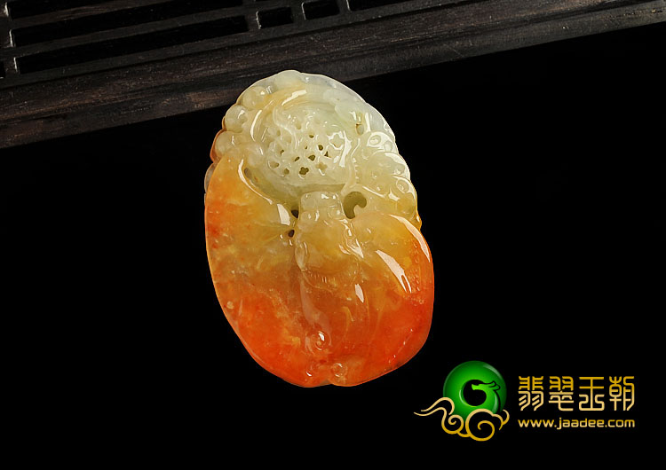 糯冰种红黄翡缅甸翡翠A货福在眼前挂件
