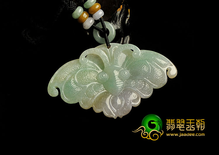 糯冰种春带彩缅甸翡翠A货蝴蝶挂件