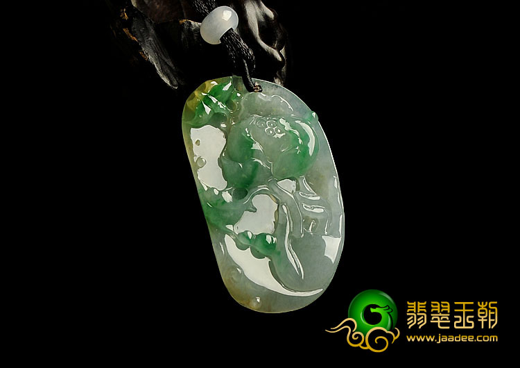 冰种黄加绿缅甸翡翠A货信手拈花挂件