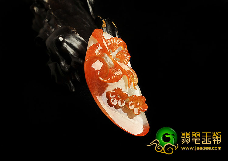 糯冰种红翡缅甸翡翠A货双喜临门挂件