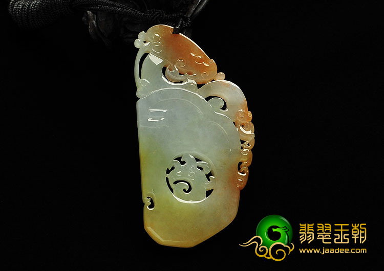 冰种红黄翡缅甸翡翠A货仿古龙牌挂件