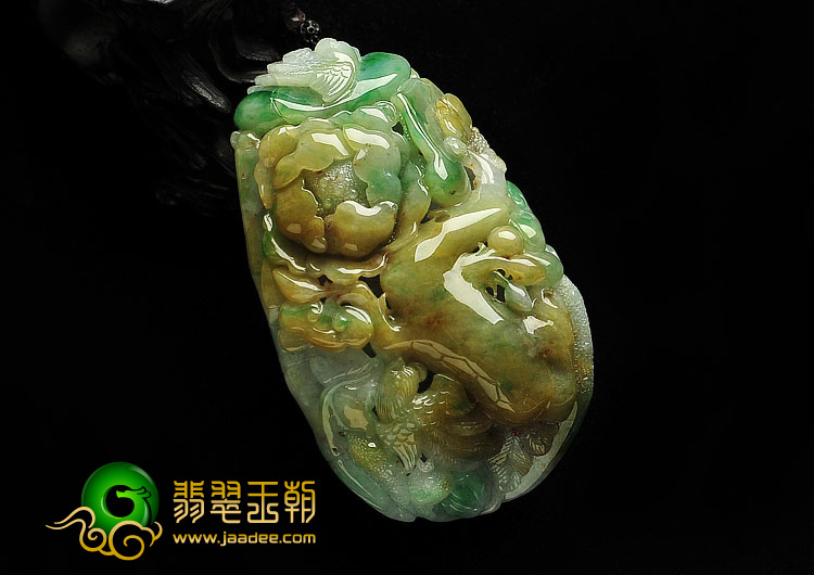 糯冰种黄加绿缅甸翡翠A货富贵花开手玩件